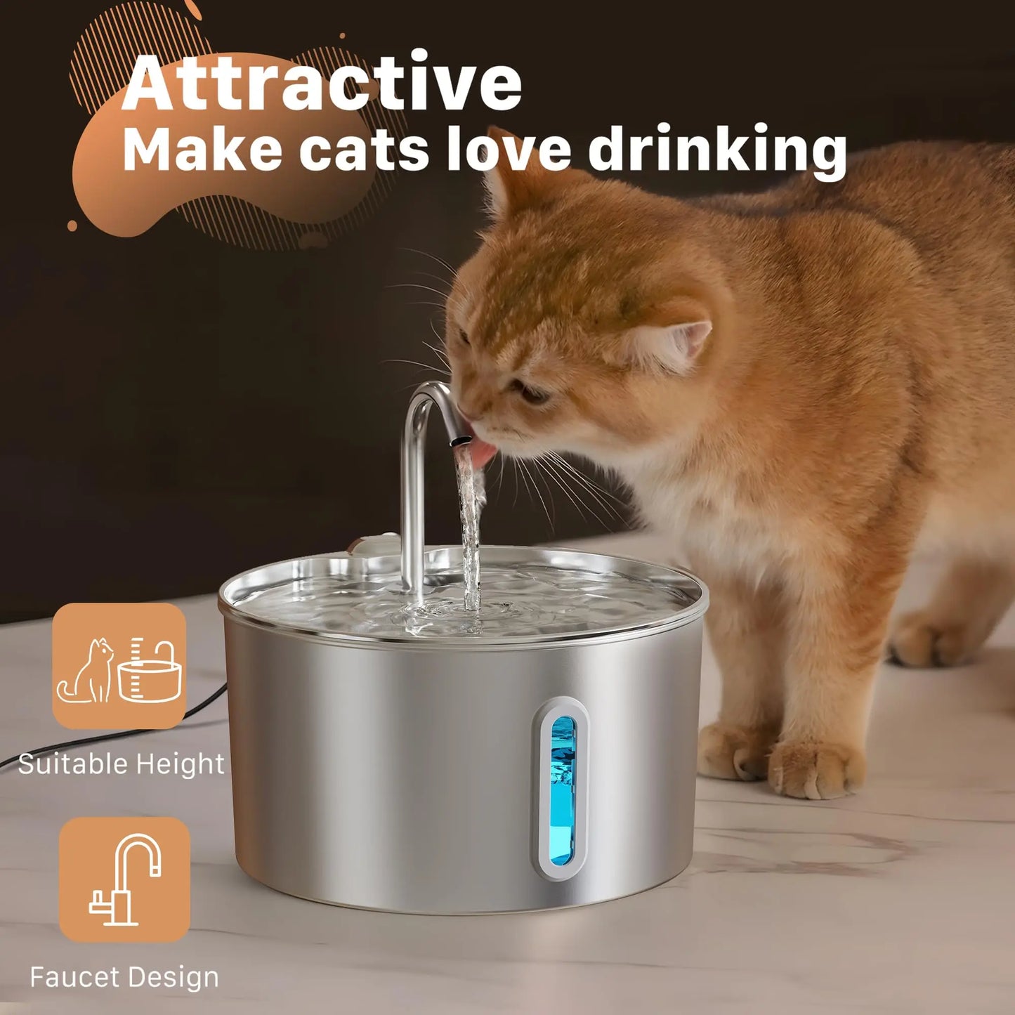 Stainless Steel Cat Water Fountain Automatic Cat Drinker Drinking Fountain For Cats Dogs Pet Water Dispenser Bowl